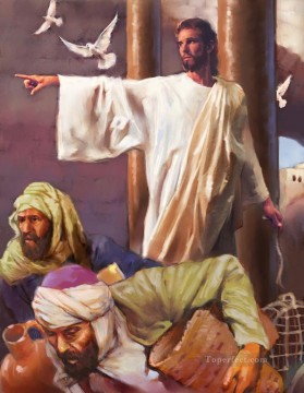Jésus et pigeon Religieuse Christianisme Peinture à l'huile
